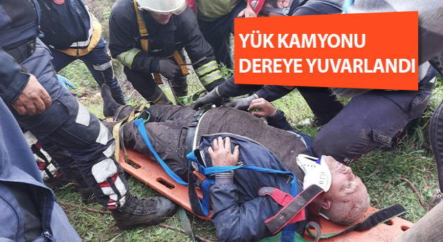 Nazilli'de kamyon dereye devrildi: 1 yaralı