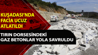 Aydın'da tırın dorsesindeki gaz betonlar yola savruldu