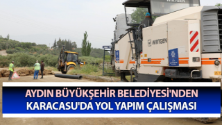 Karacasu'da yol yapım çalışması sürüyor