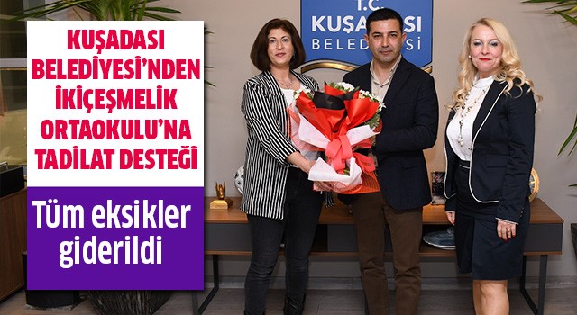 Kuşadası Belediyesi’nden İkiçeşmelik Ortaokulu’na tadilat desteği